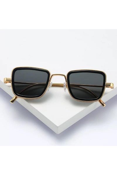 LOOKUP Lookup Unisex Small Square Stempunk Gold Metal Frame Black Glass Sunglasses
