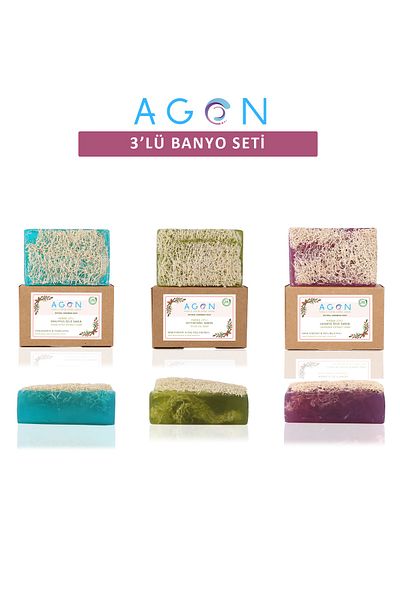 Agon طقم حمام مصنوع يدويًا 100% من ألياف اليقطين بزيت الزيتون الطبيعي والأوكالبتوس واللافندر