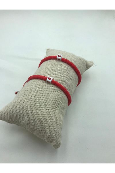 Tralles Takı Red Stringed Heart Bracelet and Anklet Set