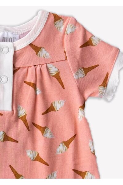 Ozmoz By Mukadder Özden Organic Ice Cream Patterned Pink Baby Girl Bodysuit & Jumpsuit