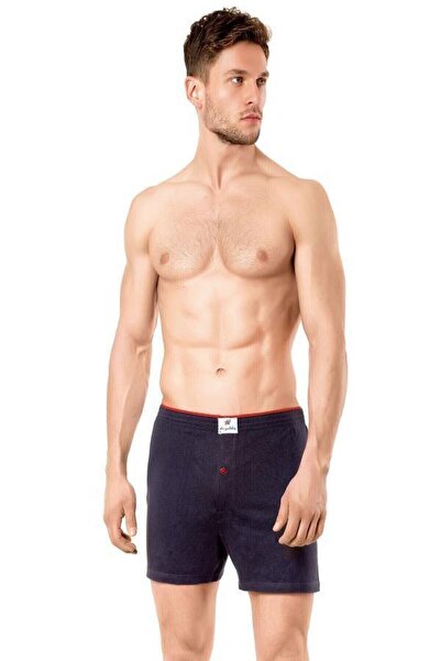 İki Yıldız Ανδρική χτενισμένη βαμβακερή πετσέτα Boxer Navy Blue