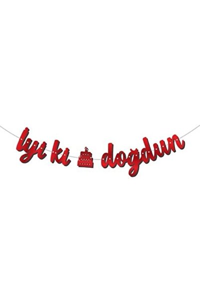 PARTİSERÜVENİ Happy Birthday Caliography Banner - Red Color