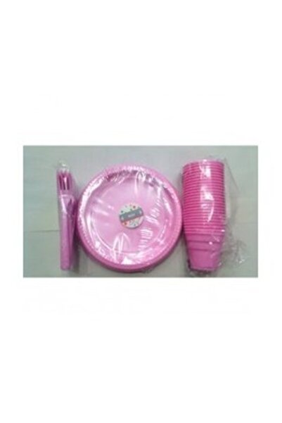 TATLI GÜNLER Pembe Renk 25 Li Plastik Bardak + Catal + Tabak