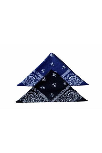 Esila Accessories طقم باندانا منقوشة للجنسين باللونين الأسود والأزرق الداكن مكون من قطعتين مقاس 50 * 50 ديج.باست