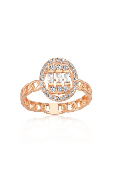 Mia Vento Kadın Rose Renk Kalp Form Baget Taşlı Gümüş Gurmet Yüzük