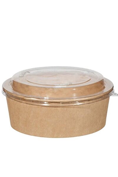 FOLYOTERM Kraft Karton Salata Kasesi 1250 Cc Ve Sıcak Kapak Set 100'lü