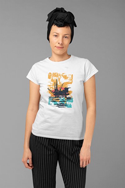 ErTaPassage Turnul de petrol alb cu imprimeu Femei tricou - T1659544