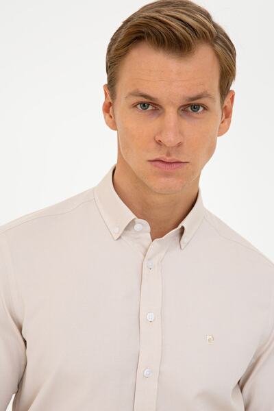 Pierre Cardin Πουκάμισο Oxford σε μπεζ Slim Fit