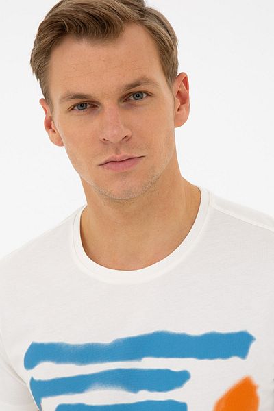 Pierre Cardin Εκρου Slim Fit T-Shirt με Στρογγυλή Λαιμόκοψη