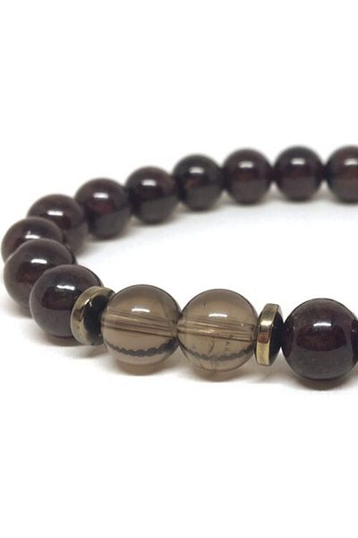 RD EKOAVM Bi'Bracelet Garnet and Smoky Quartz Stone Bracelet