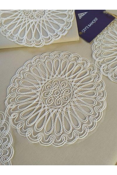 Çeyiz Bahçesi Σετ παπλωματοθήκης Hayal Cream French Laced Διπλό
