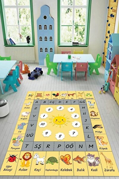 Resmiro Leke Tutmaz Yıkanabilir Kaymaz Dot Taban Dijital Baskı Çocuk Halısı M...