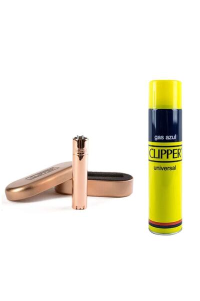 Clipper Tam Metal Taşlı Mikro Rose Gold Çakmak