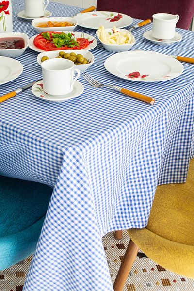 GÖZDE TEKSTİL Față de masă Blue Gingham 170x170