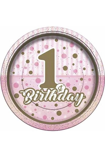 parti sürprizi Shimmering 1 Year Old Pink Plate 8 Pieces