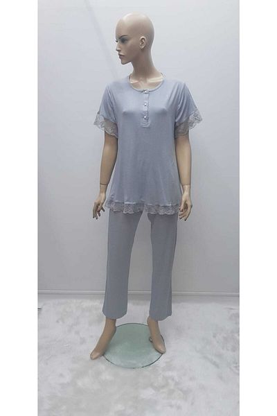LİMİSSİ 619 Set pijama cu mânecă scurtă cu buline pentru femei, gri