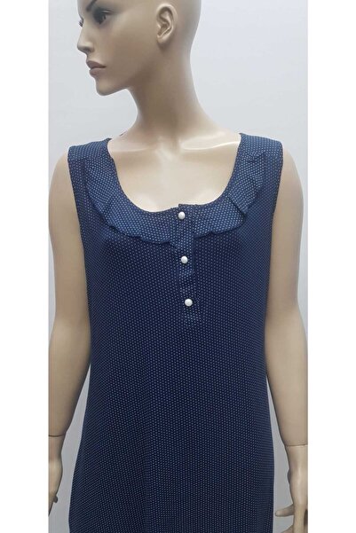 LİMİSSİ 617 Жіноча нічна сорочка без рукавів з крапками, синя