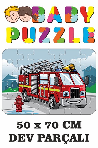 Baskı Atölyesi Baby Ahşap Itfaiye Arabası Dev Parçalı Eğlenceli Puzzle 50x70 Cm