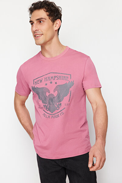 Trendyol Collection Dusty Rose Eagle Print Regular/Normal Fit T-Shirt Tmnss24Ts00208