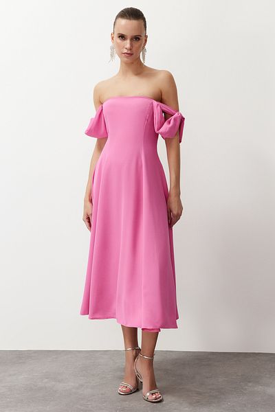 Trendyol Collection Carmen Collar Pink A-Cut Dress - TPRSS24EL00152