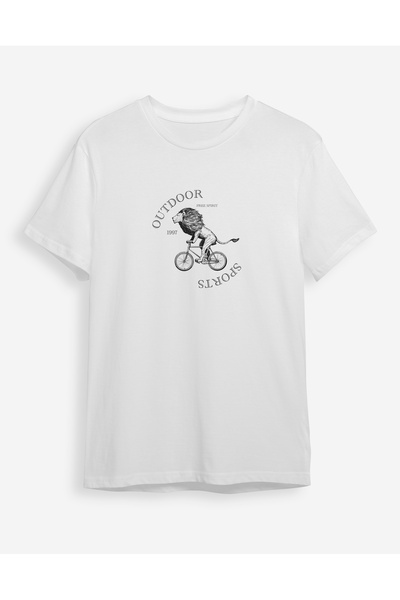 Trendyol Collection Lion Printed White T-shirt - Regular Fit TMNSS24TS00212