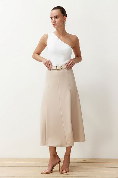 Trendyol Collection Steinfarbener ausgestellter, flexibler Maxirock TWOSS24ET00156