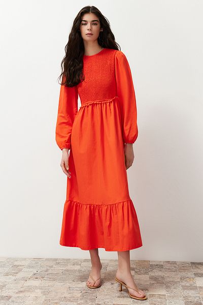 Trendyol Modest Помаранчева ткана сукня з декольте Gipe TCTAW22EB0109