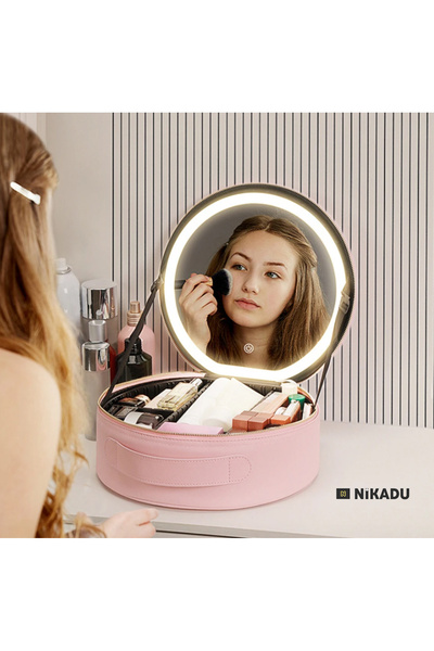 Nikadu Büyük Boy Led Işıklı Aynalı Makyaj Çantası