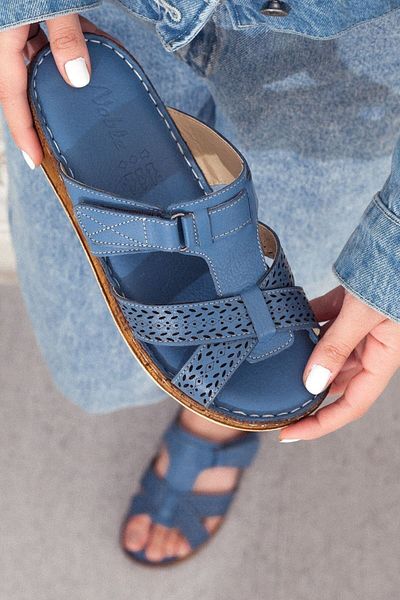 Adım Adım Women's Blue Genuine Leather Orthopedic Slippers