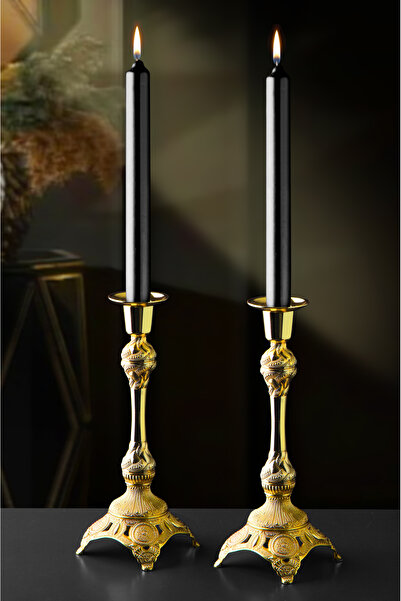 WuuQ Lüx Dekoratif 2 Li  Şamdan , Mumluk - Gold Renk