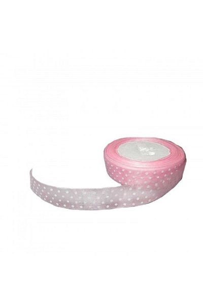 Nikah Şekeri Market Pink 10 Meter Organza Ribbon - 1 cm Polka Dots