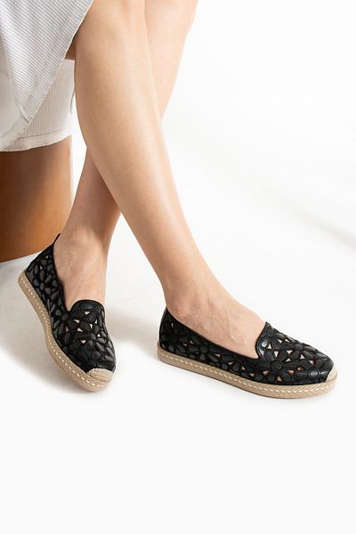 HVZ Exclusive Women's Straw Sole Patterned Espadrille Flower Patterned Shoes