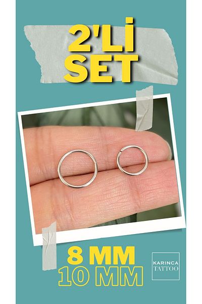 Karınca Piercing 8 and 10 mm Surgical Steel Ear Nose Piercing Set - Double Thin Hoop Earrings Speed up