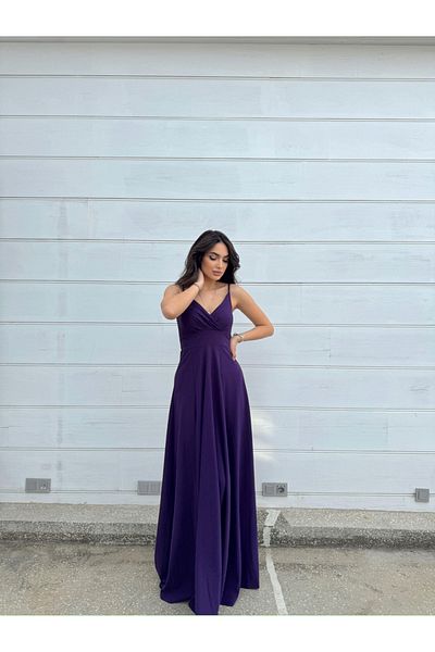 Mekafashion Talia DAMSON - Rope Strap Double Breasted Collar and Slit Evening Dress
