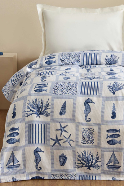 Karaca Home Lauren %100 Pamuk Çift Kişilik Tek Pike İndigo