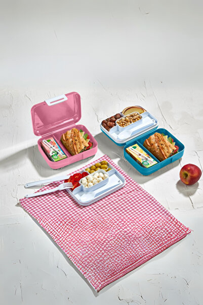 Vagonlife (ΣΕΤ 2) Κουτί μεσημεριανού γεύματος διπλής στρώσης κάτω θάλαμος δύο διαμερισμάτων Δοχείο αποθήκευσης τροφίμων Σετ μαχαιριών κουταλιού πιρουνιού