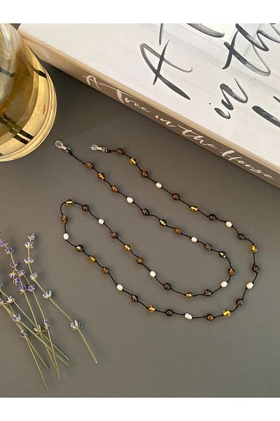 Kotryna Adult Drop Amber Pearl Detailed Glasses Rope 60 cm