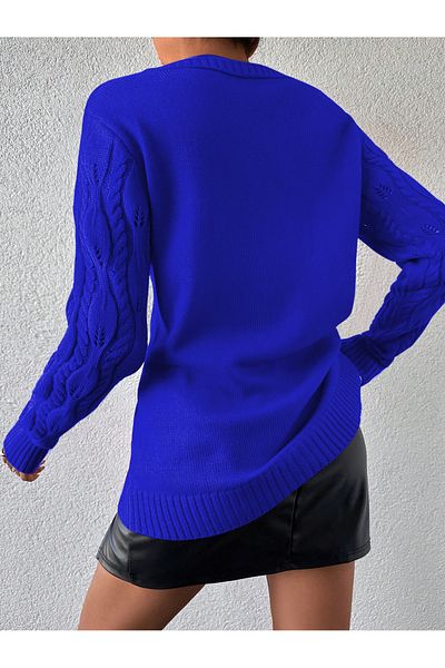 AQE FASHION Pulover de damă cu gât crew cu model ajurat Saks tricotaj