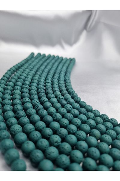 Yüksel Boncuk Σειρά από φυσική πέτρα 8 mm Lava (Σκούρο Πράσινο).