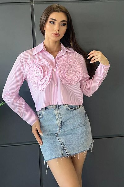 GÜLSELİ Cămașă de damă cu model de linie cu trandafir roz