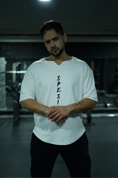 Oxlade S P E S I F I C [ Tricou supradimensionat ] Țesătură albă Elite 100% b...