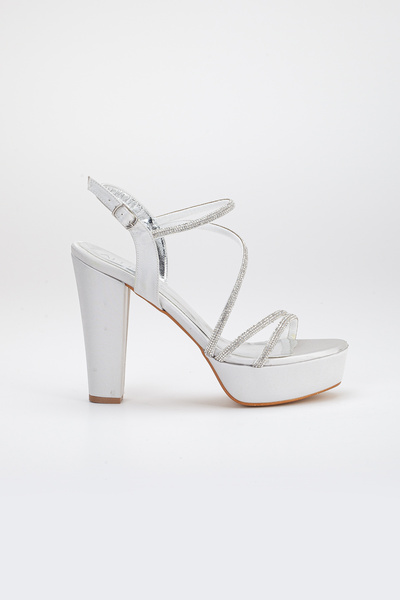 LİLLA women's high platform silver evening shoes with stones