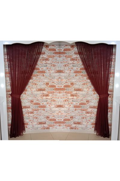 FİGENSİ Burgundy Colored 1/3 Close Pleated Tulle Background Curtain