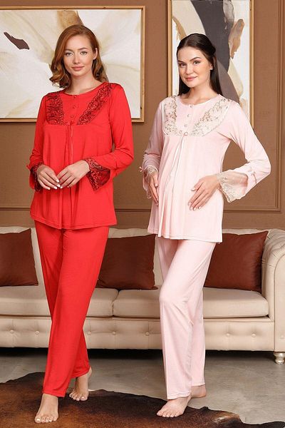 CT MODA Powder Lace Women's Maternity Pajamas and Dressing Gown Set - Maternity Set of 3