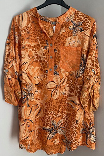 AYASOFYA OTANTIK Жіноча італійська помаранчева блуза з паєтками, кишенями та ...