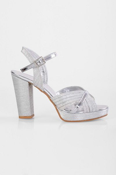 Shoeberry Dámské boty na podpatku Aubrey Silver Glitter na platformě