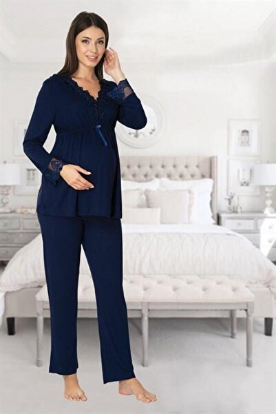 CT MODA Navy Blue V-Neck Maternity Maternity Pajamas Set - Effort