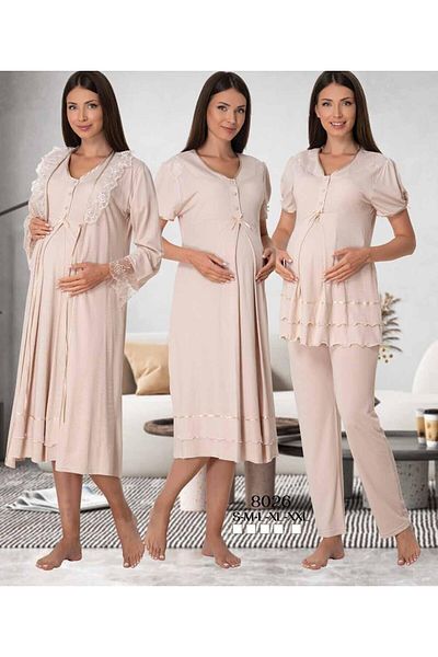 CT MODA Effort Women - Σετ πιτζάμες και νυχτικό εγκυμοσύνης 4 τεμαχίων με ρυθμιζόμενη μέση με δαντέλα βιζόν
