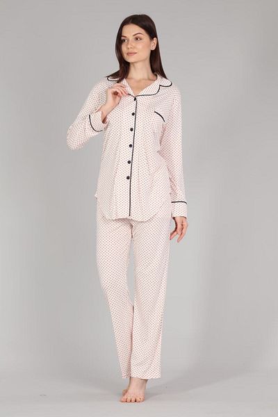 CT MODA Salmon Color Heart Pajamas Set for Pregnant and Maternity - Front Buttoned