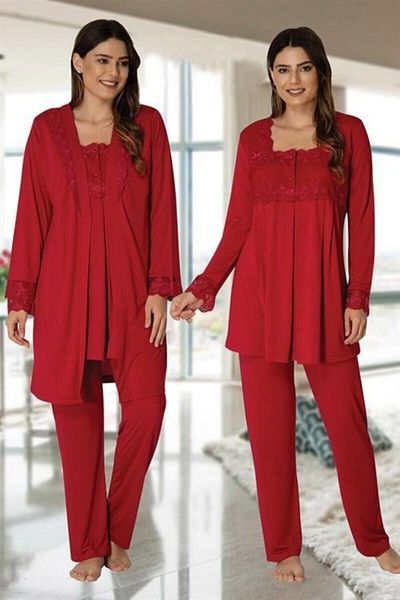 CT MODA Effort Cherry Lace Sleeves - Maternity Pregnant Pajamas and Dressing Gown Set